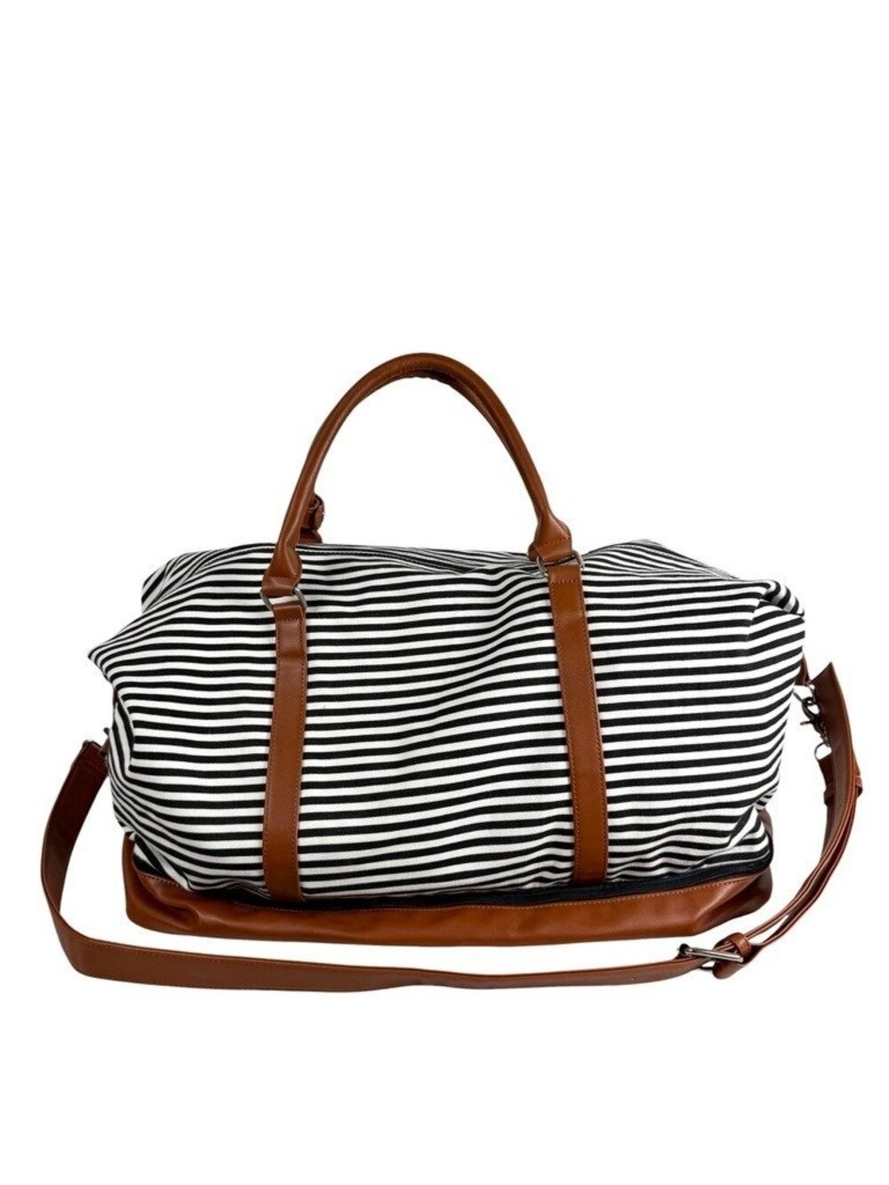 S Zone Weekender Duffle White Black Canvas Travel Bag With Shoe Compartment 21"